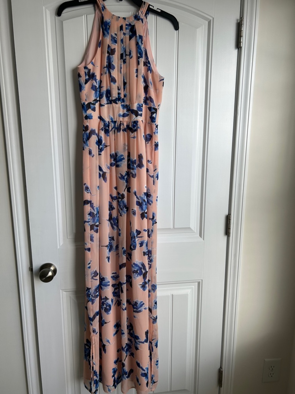 Eliza J Peach Dress with Blue Floral Print